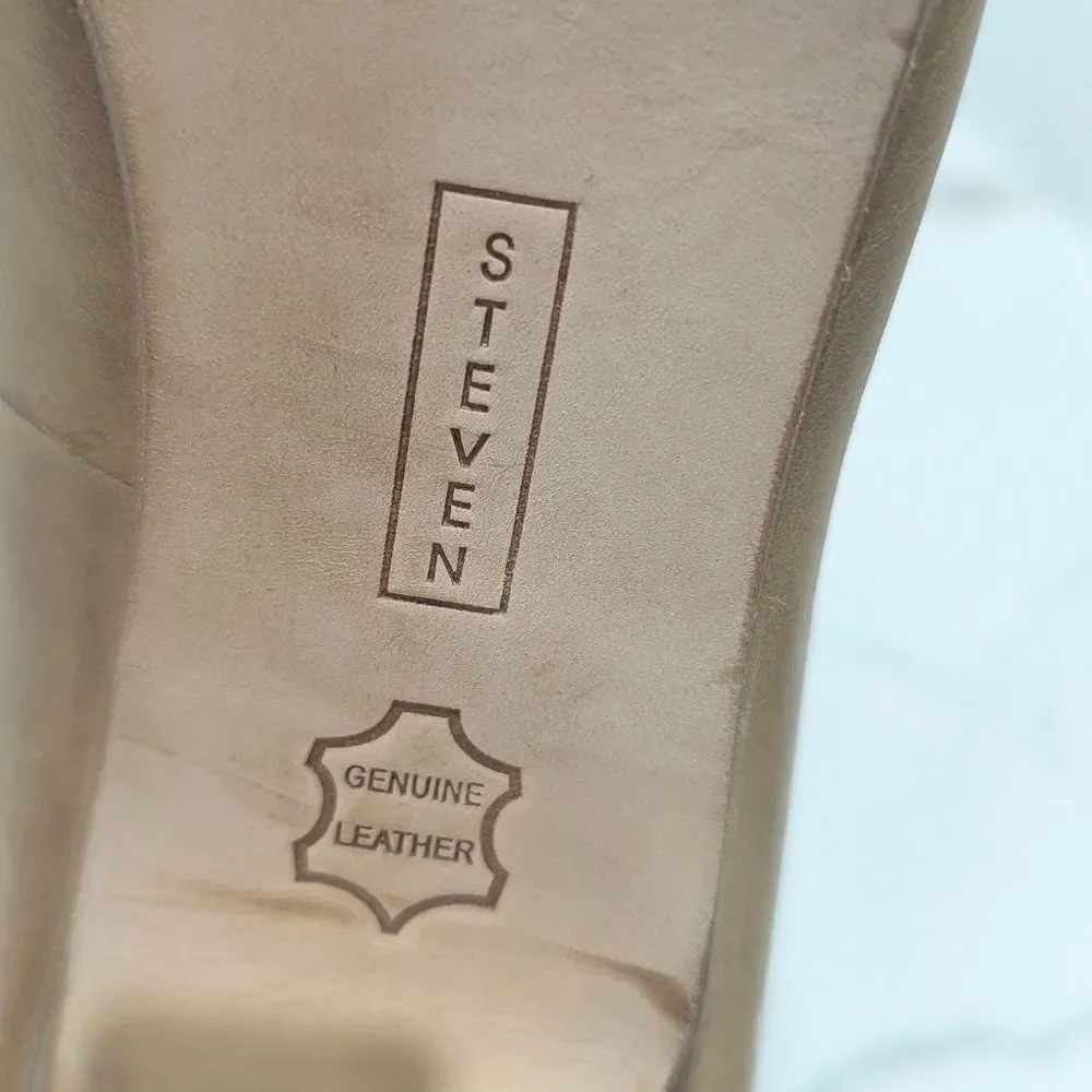 Steve Madden LALO Peep Toe Nude Leather Platform Pumps Shoes Round Toe Size 8.5